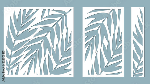 Set template for cutting. Palm leaves pattern. Laser cut. Vector illustration. serigraphy