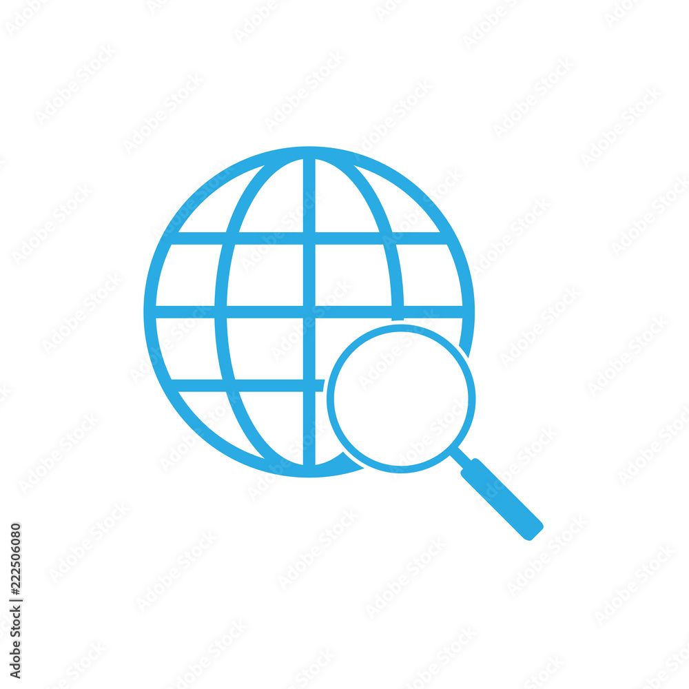 Global icon. Magnifier icon. Vector illustration, flat design. Global icon. Magnifier icon. Vector illustration, flat design.