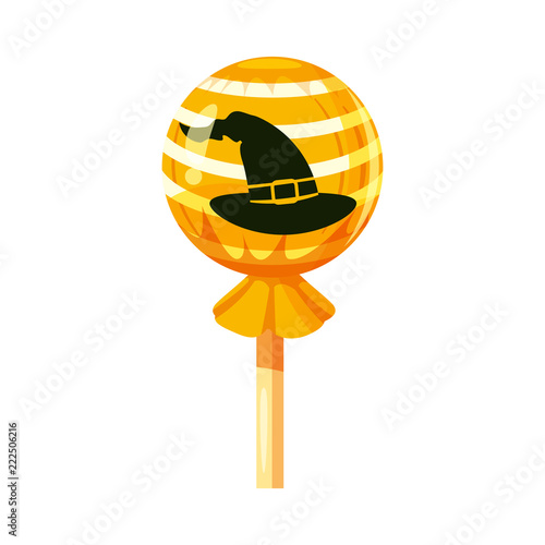Colored sweets Witch hat, lollipop, hard candy, caramel Halloween feast, holiday. Vector, isolated, cartoon style