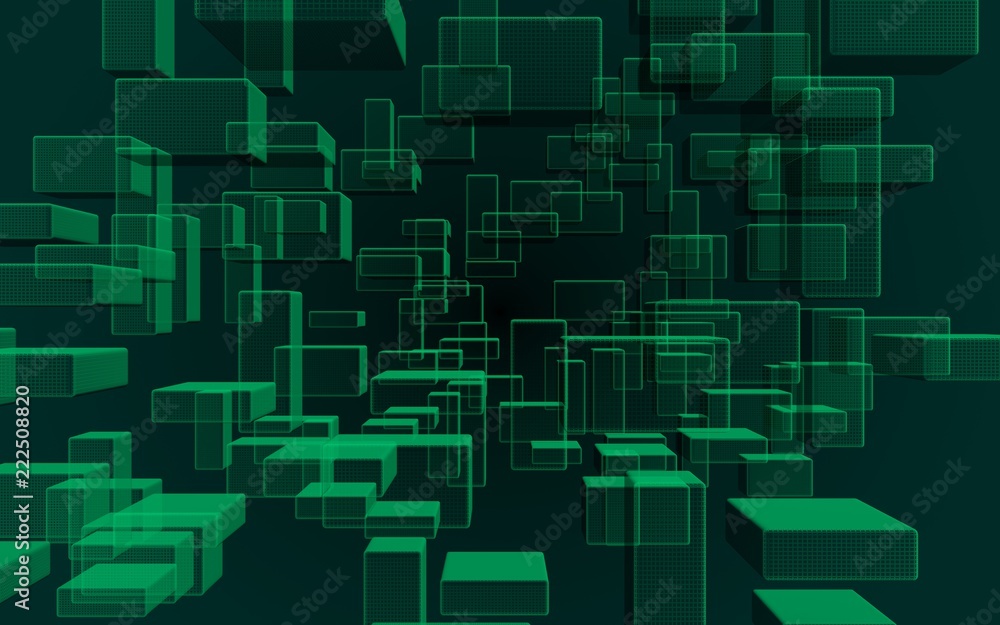 Green and dark abstract digital and technology background. The pattern with repeating rectangles. 3D illustration Green and dark abstract digital and technology background. The pattern with repeating rectangles. 3D illustration