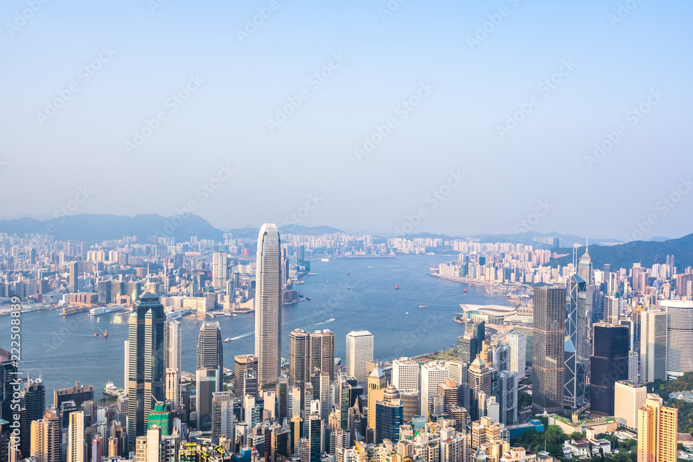 city skyline in hong kong china