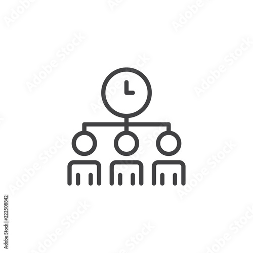 Employees and clock outline icon. linear style sign for mobile concept and web design. Time management simple line vector icon. Symbol, logo illustration. Pixel perfect vector graphics