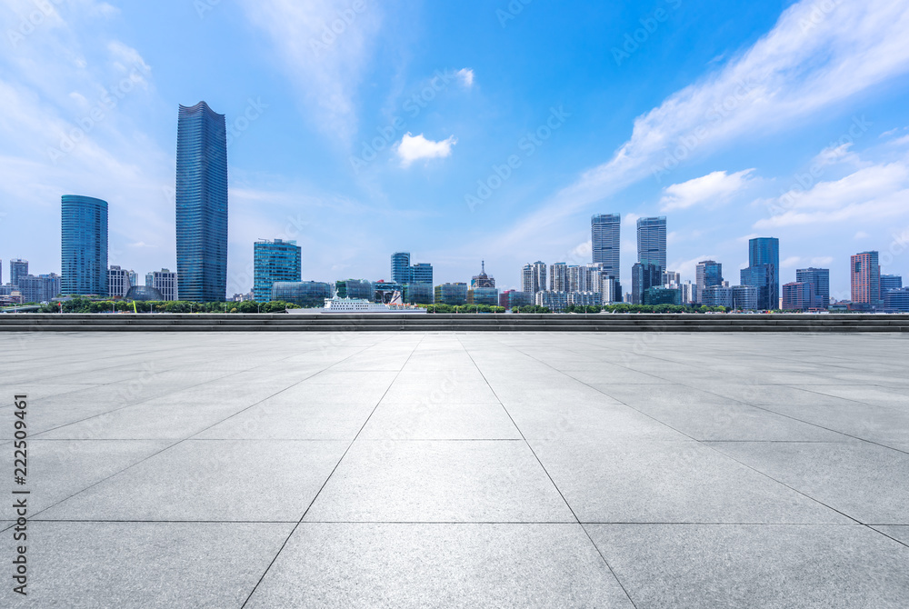 empty square with city skyline