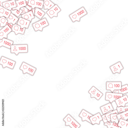 Social media icons. Social media marketing concept. Falling counter comment friend notification. Sca