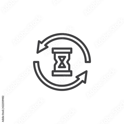 Hourglass and arrows around outline icon. linear style sign for mobile concept and web design. timer simple line vector icon. Symbol, logo illustration. Pixel perfect vector graphics