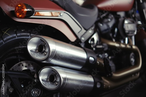 beautiful stylish exhaust pipes of a modern motorcycle  straight