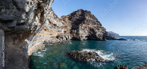 Panoramic view of the bay "Puerto de Sto. Domingo". Adventures on the island of La Palma Canary Islands. Ultra High Resolution Panorama.