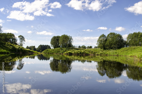 Fototapeta Naklejka Na Ścianę i Meble -  a big river around trees and greens
