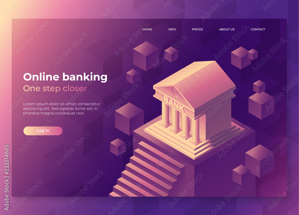 Online banking landing page concept. Isometric illustration of bank on  geometric background. 3d vector illustration. Concept for internet banking  and online payments. Eps10 vector Stock Vector | Adobe Stock