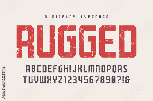 Rugged vector display typeface, font, uppercase letters and numb photo