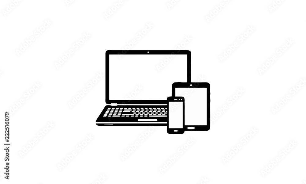 Realistic set of monitor, laptop, tablet, smartphone, mobile  - obrazy, fototapety, plakaty 