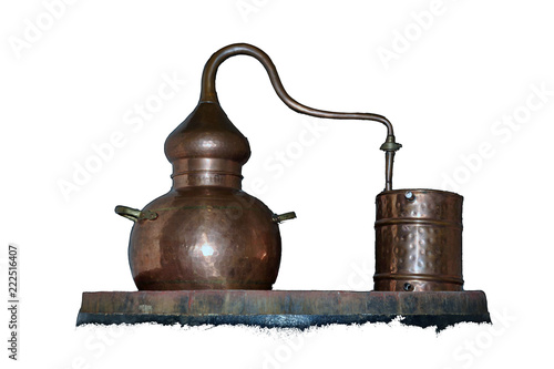 Alembic Copper. A distillation apparatus used for the production of alcohol, essential oils and moonshine. Isolate