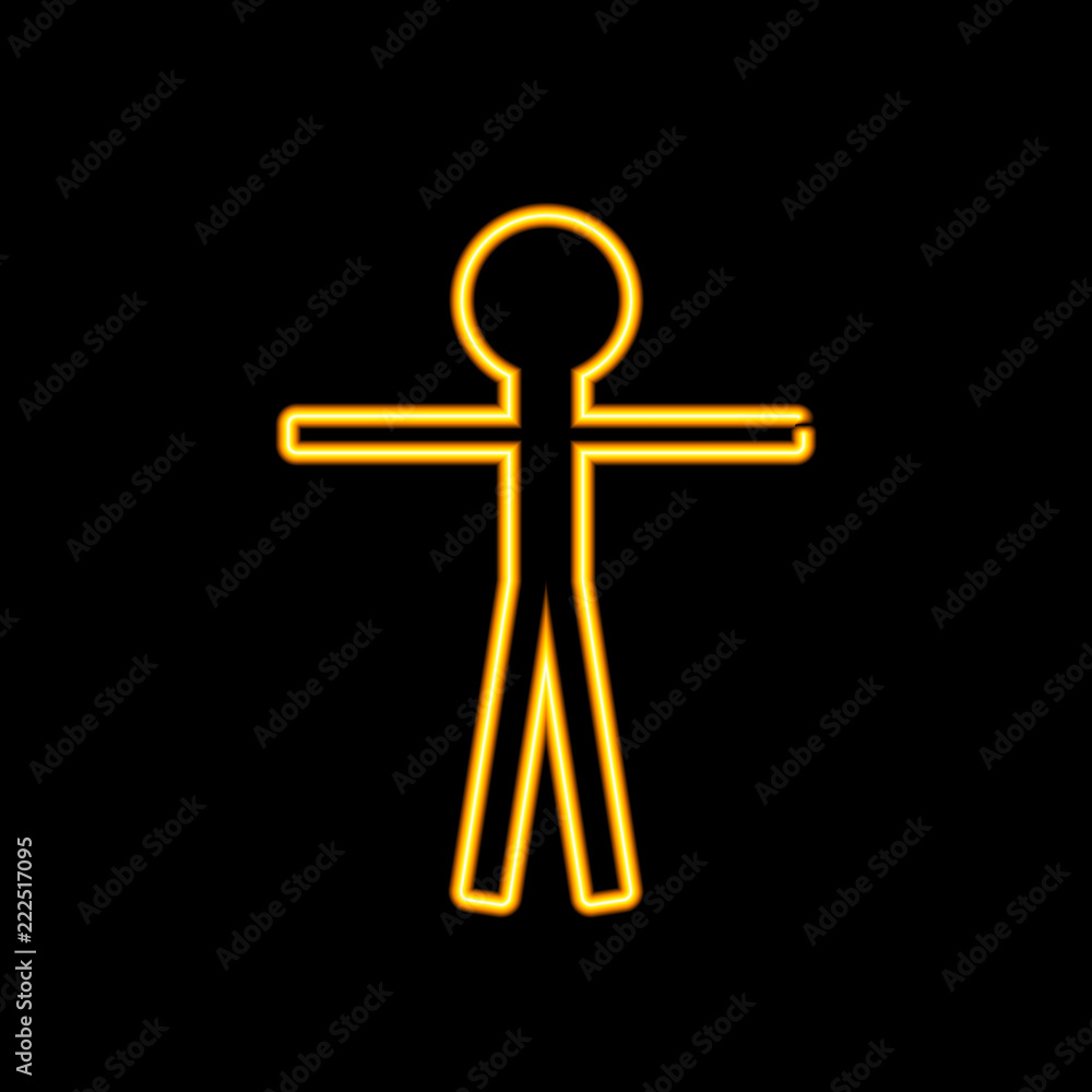 Vector Yellow Neon Man Sign, Glowing Line Drawing Shining.