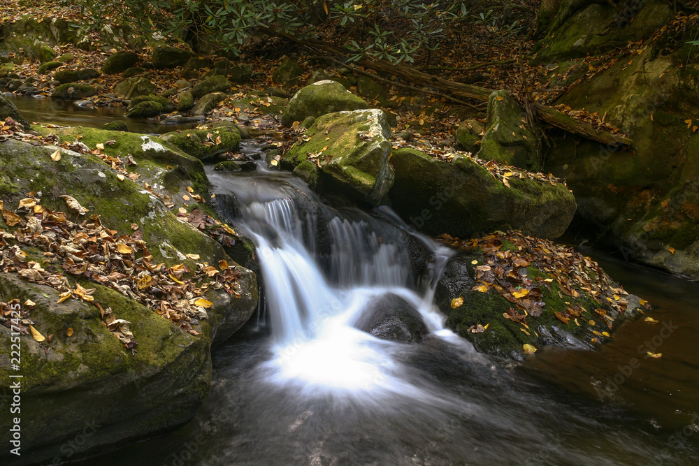 Autumn morning at Roaring Fork stream in the Great Smoky Mountain National Park Autumn morning at Roaring Fork stream in the Great Smoky Mountain National Park