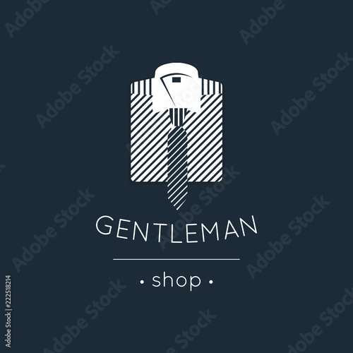 Gentleman shop or club logo. Shirt and tie, vector illustration. Flat cartoon style