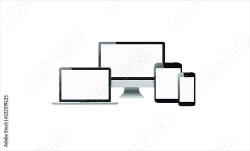 Set realistic Monitors laptop tablet and phone vector illustration