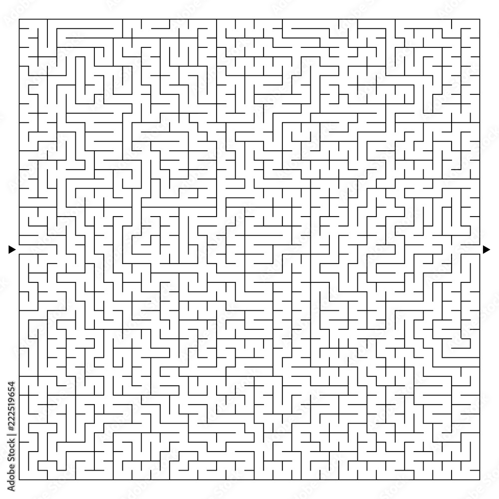 Abstract complex square maze with entrance and exit. An interesting game for children and adults. A mysterious puzzle. Vector illustration isolated on white background. Abstract complex square maze with entrance and exit. An interesting game for children and adults. A mysterious puzzle. Vector illustration isolated on white background.