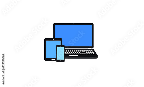 Set realistic Monitors laptop tablet and phone vector illustration
