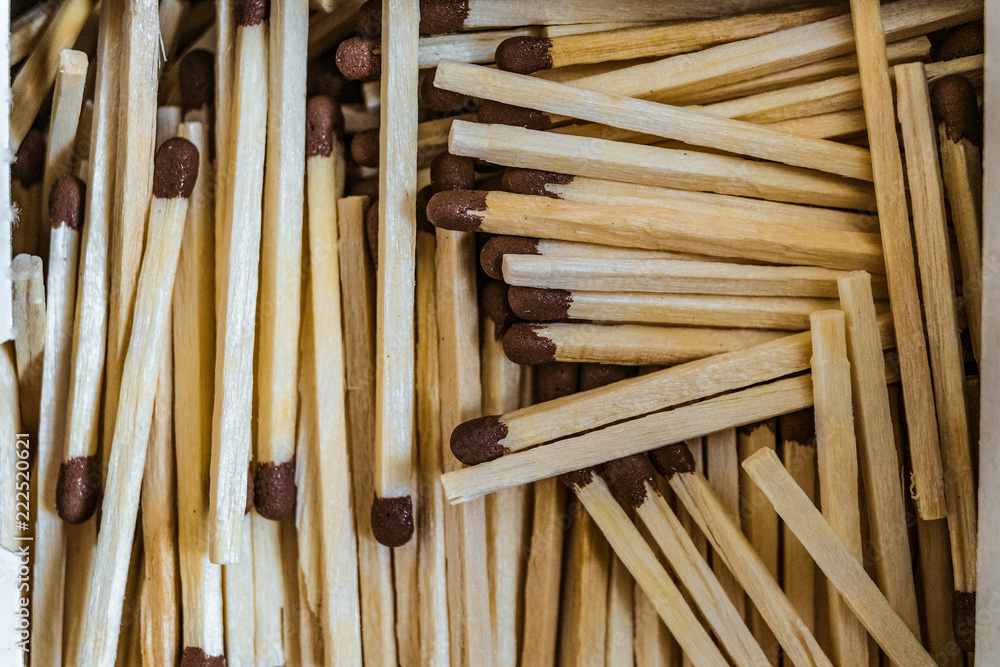 Wooden matches with a sulfur head. Close-up.