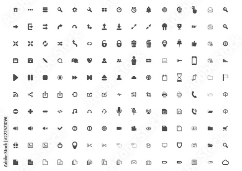 Icon. Set of 150 common web and mobile icons. Flat vector.