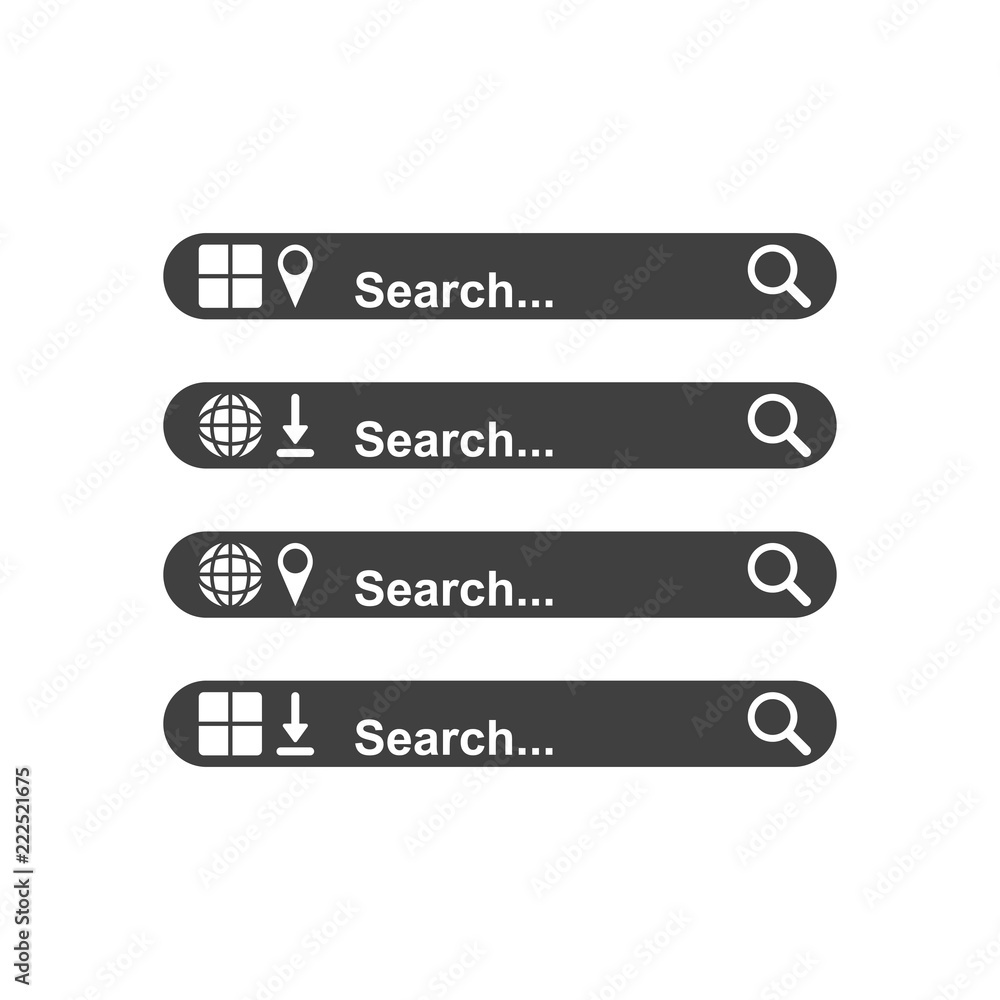 Set the searchable panels of your choice. A template for searching the Internet and a mobile application. Advanced functionality. Vector on white background Set the searchable panels of your choice. A template for searching the Internet and a mobile application. Advanced functionality. Vector on white background