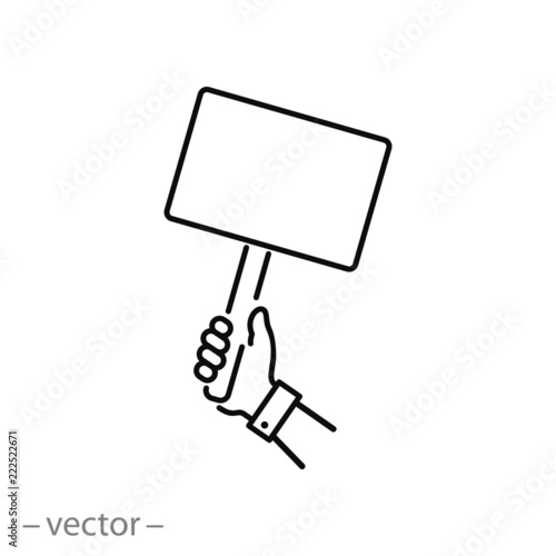 hand holding protest banner icon, protesting people linear sign isolated on white background - editable vector illustration eps10