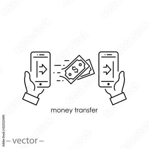 money transfer icon, linear sign isolated on white background - editable vector illustration eps10