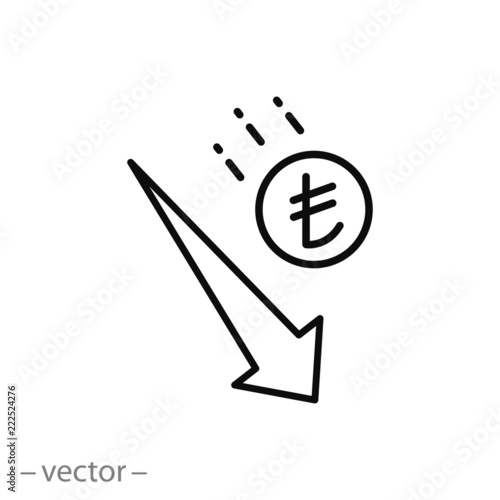 turkish lira devaluation icon, inflation linear sign isolated on white background - editable vector illustration eps10