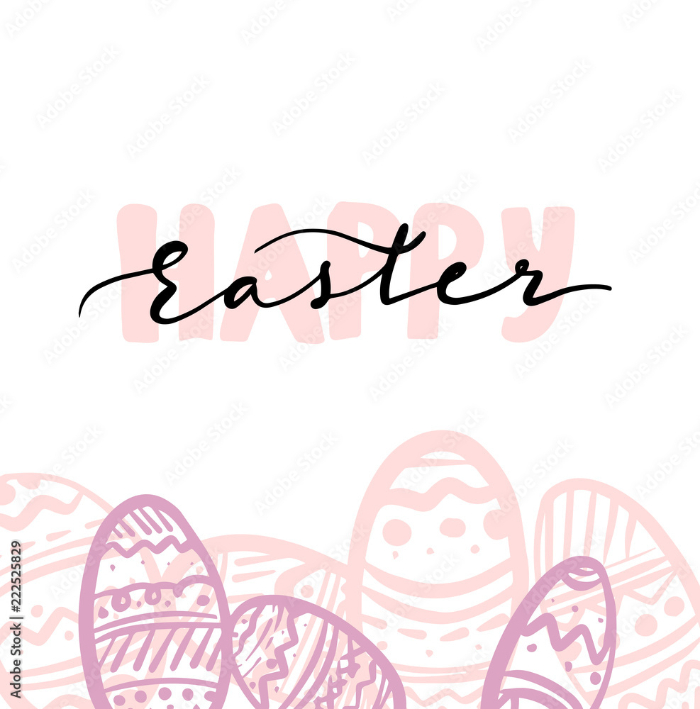vector card with text - happy easter and doodle eggs