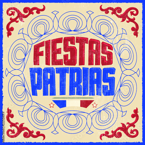 Fiestas Patrias, National Holidays spanish text, Chile theme patriotic celebration banner, Chilean flag color
