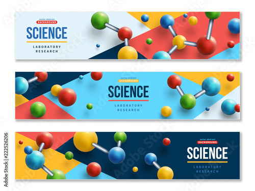 Banners with colorful molecules