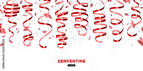 Shiny red serpentine and confetti