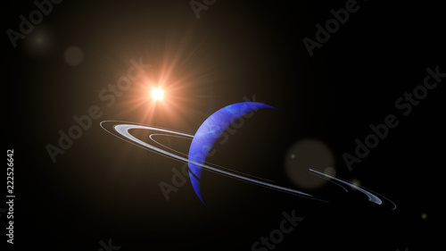 planet Neptune with its rings lit by the Sun
