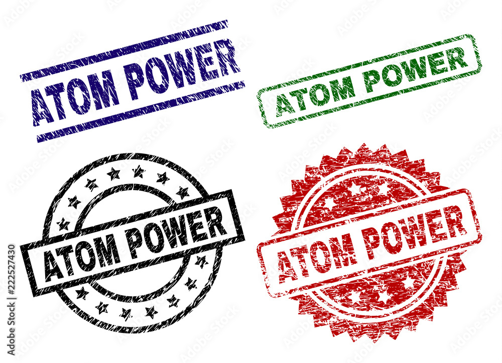 ATOM POWER seal prints with corroded style. Black, green,red,blue vector rubber prints of ATOM POWER text with scratched style. Rubber seals with round, rectangle, medallion shapes. ATOM POWER seal prints with corroded style. Black, green,red,blue vector rubber prints of ATOM POWER text with scratched style. Rubber seals with round, rectangle, medallion shapes.