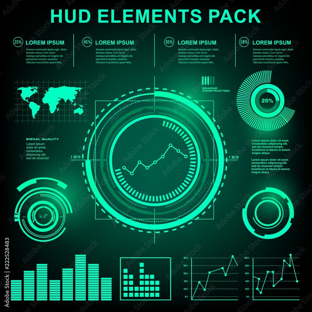 HUD graphic construction. Futuristic green virtual graphic touch user interface target