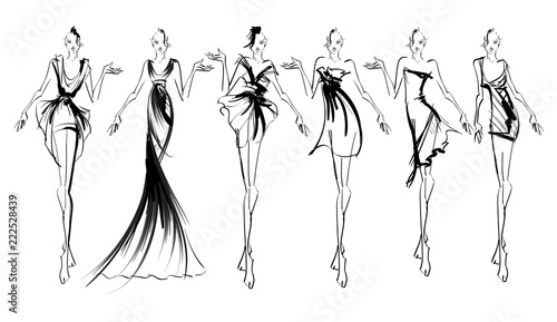 Sketch. Fashion Girls on a white background. Vector illustration.