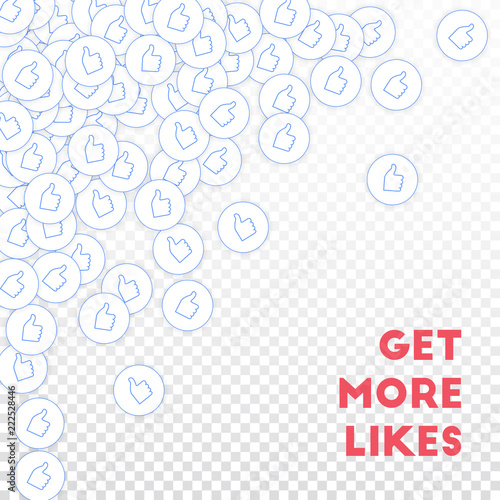 Social media icons. Social media marketing concept. Falling scattered thumbs up. Scattered top left 