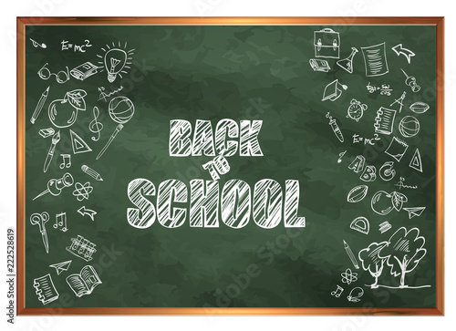 Back to school. Welcome to school. A blackboard with drawings on the theme of education.