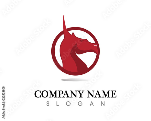 Head dragon flat color logo template vector illustration