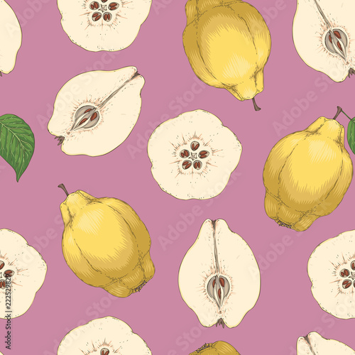 Seamless Pattern with Ripe Quince