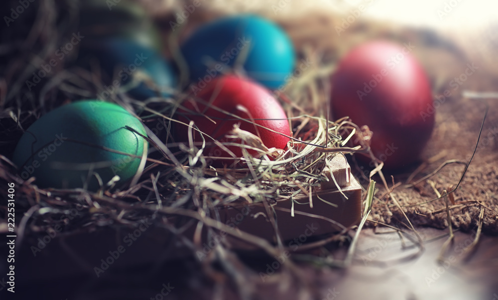 Easter painted eggs on burlap Easter painted eggs on burlap