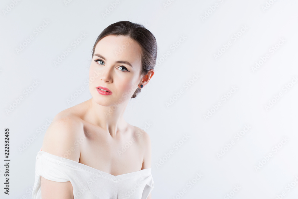 Beautiful face lady in white. Beautiful face lady in white.