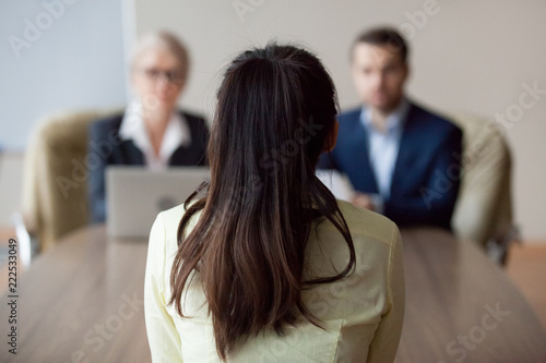 Fotografie Businesswoman and businessman HR manager interviewing woman