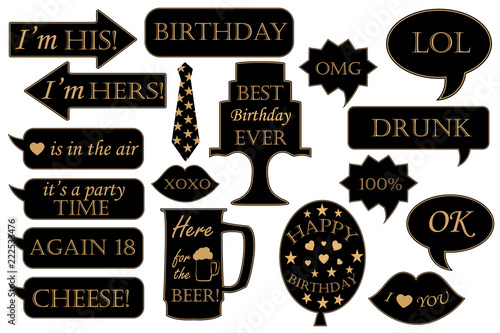 Photo booth props for birthdays. Vector