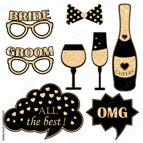 Photo booth props for weddings. Vector