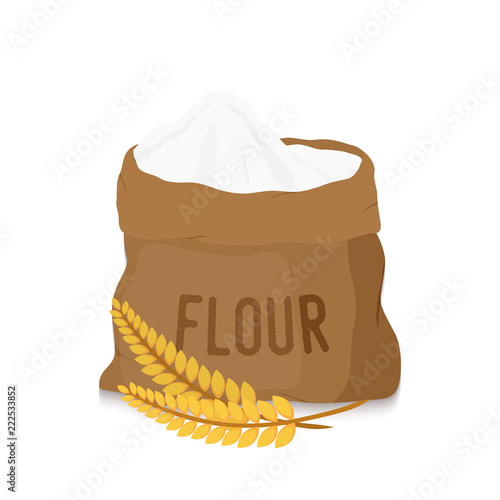 Vector canvas bag with white flour, golden ears