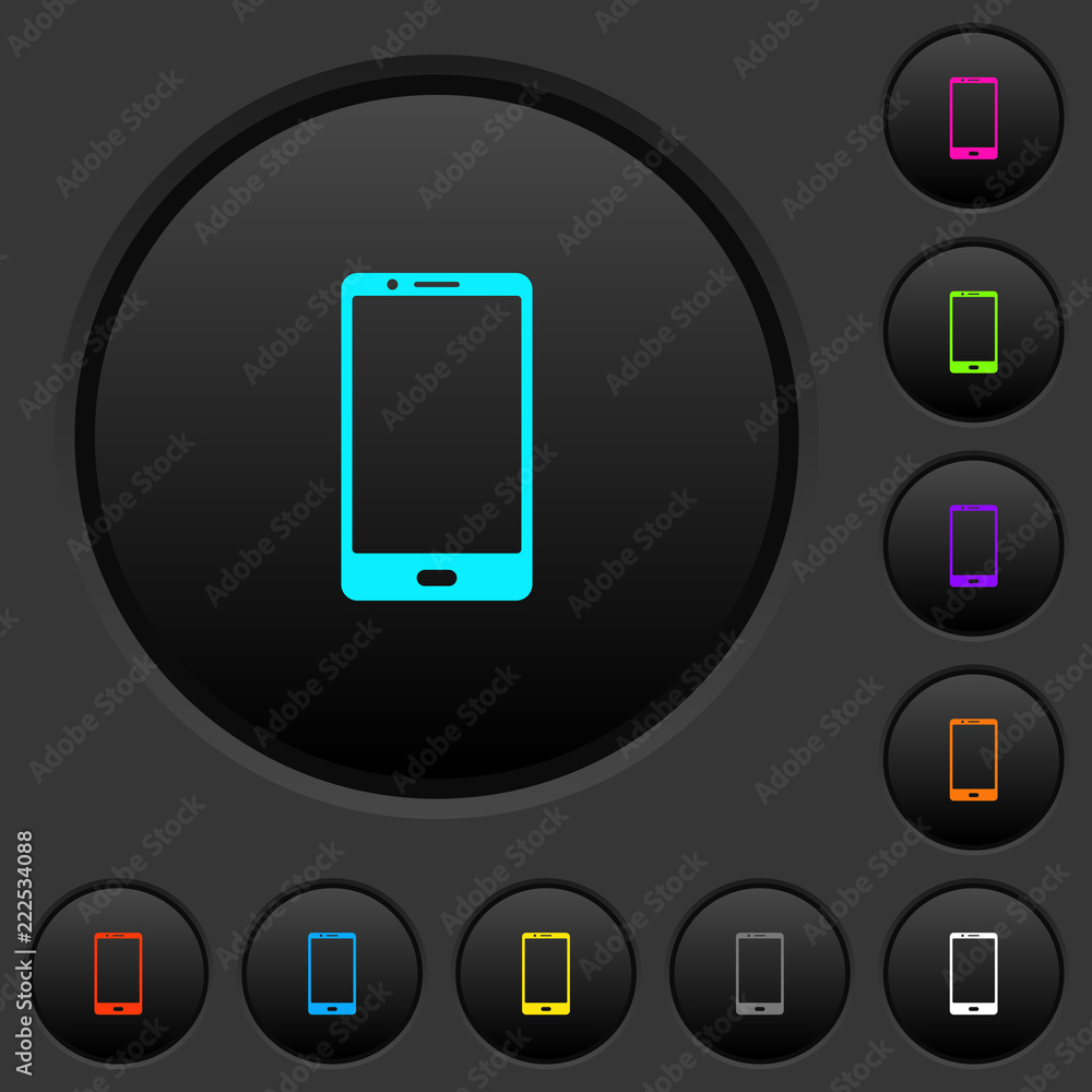 Modern mobile phone with one button dark push buttons with color icons Modern mobile phone with one button dark push buttons with color icons