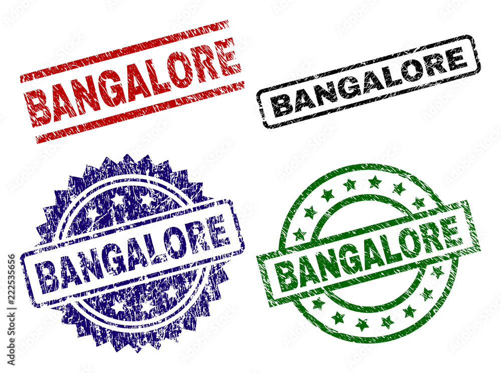 BANGALORE seal prints with damaged texture. Black, green,red,blue vector rubber prints of BANGALORE label with grunge texture. Rubber seals with circle, rectangle, medallion shapes. BANGALORE seal prints with damaged texture. Black, green,red,blue vector rubber prints of BANGALORE label with grunge texture. Rubber seals with circle, rectangle, medallion shapes.