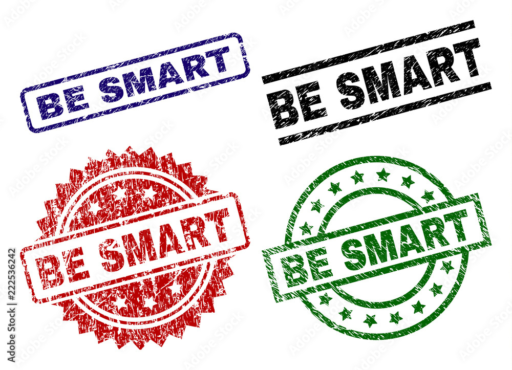 BE SMART seal prints with corroded texture. Black, green,red,blue vector rubber prints of BE SMART tag with corroded texture. Rubber seals with circle, rectangle, medal shapes. BE SMART seal prints with corroded texture. Black, green,red,blue vector rubber prints of BE SMART tag with corroded texture. Rubber seals with circle, rectangle, medal shapes.