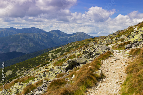 High mountain hiking trail on a mountain slope. Krivan, High Tatras